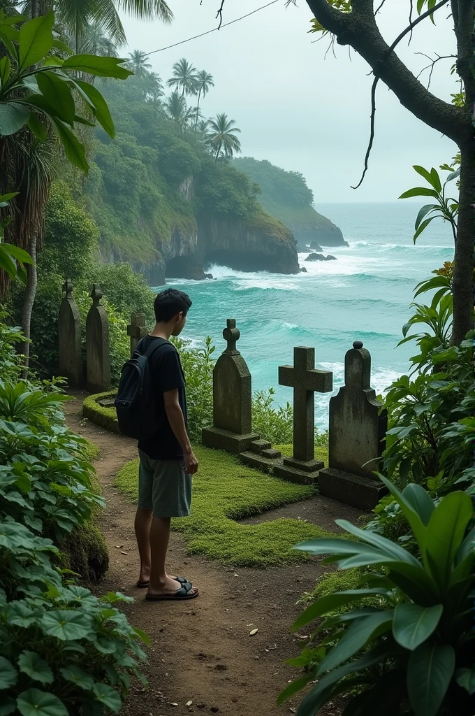 1. **The Cemetery on the Island**: The protagonist visits a small cemetery on a Caribbean island, a place he visits every year in August to honor his mother's grave. This space is surrounded by vegetation, with a feeling of loneliness and isolation that is deepened by the nature of the place. The description of the cemetery, with its ancient tombs and coastal landscape, creates an atmosphere that is both intimate and melancholic.