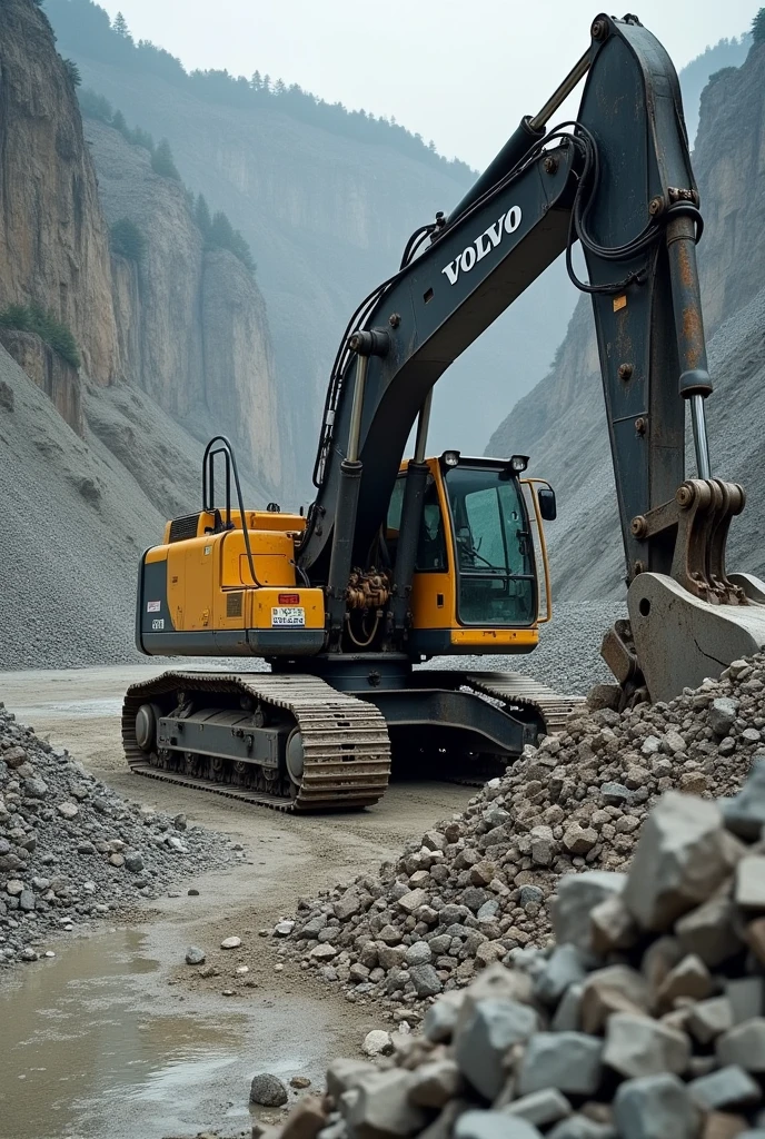 A Volvo 950 excavator working in a quarry