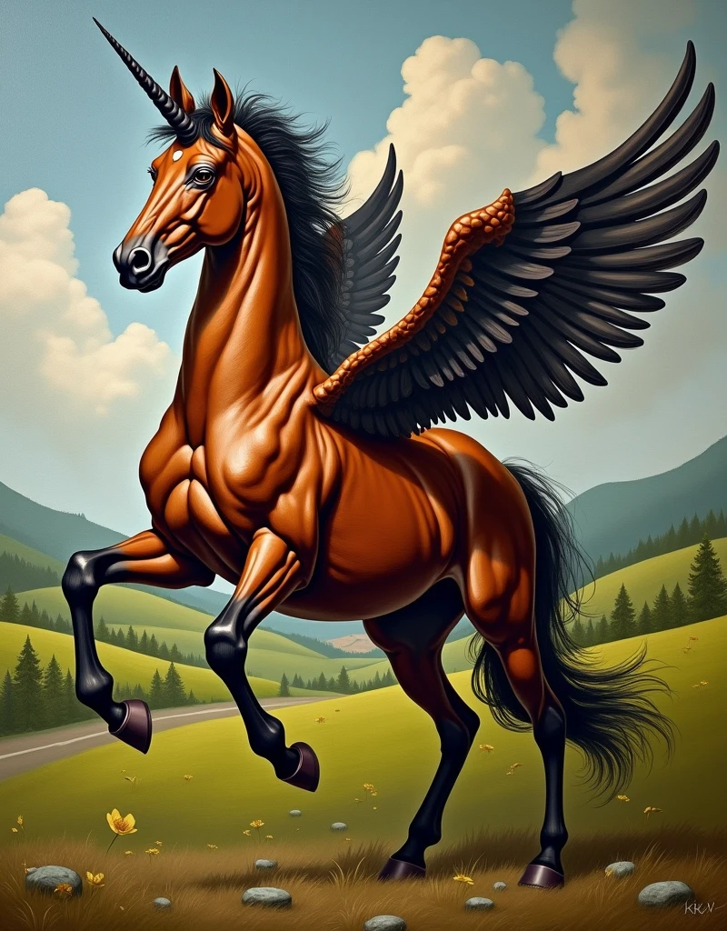 Create random classic masterpieces of Picasso in Ultra-High Definition, 64k resolution oil painting without a frame, using full dimensions of the selected resolution to fit the artwork image, finely detailed to perfection, art-punk, French style, countryside background, art germ, high-octane. A portrait of a young untamed beautiful aggressive thoroughbred brown unicorn with wings, an exact copy of the legendary Black Beauty film horse, an unreal engine, a master stroke of a legendary brush, a tribute to a legendary artist, super realistic, superhit,