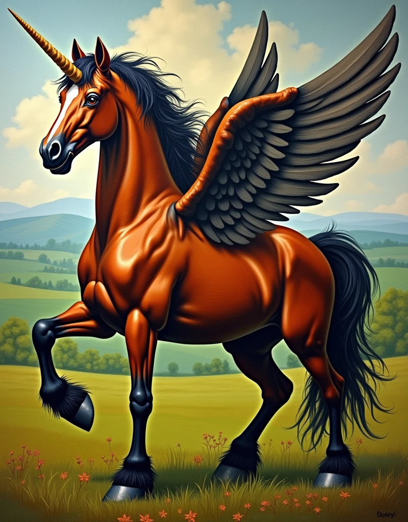 Create random classic masterpieces of Picasso in Ultra-High Definition, 64k resolution oil painting without a frame, using full dimensions of the selected resolution to fit the artwork image, finely detailed to perfection, art-punk, French style, countryside background, art germ, high-octane. A portrait of a young untamed beautiful aggressive thoroughbred brown unicorn with wings, an exact copy of the legendary Black Beauty film horse, an unreal engine, a master stroke of a legendary brush, a tribute to a legendary artist, super realistic, superhit,