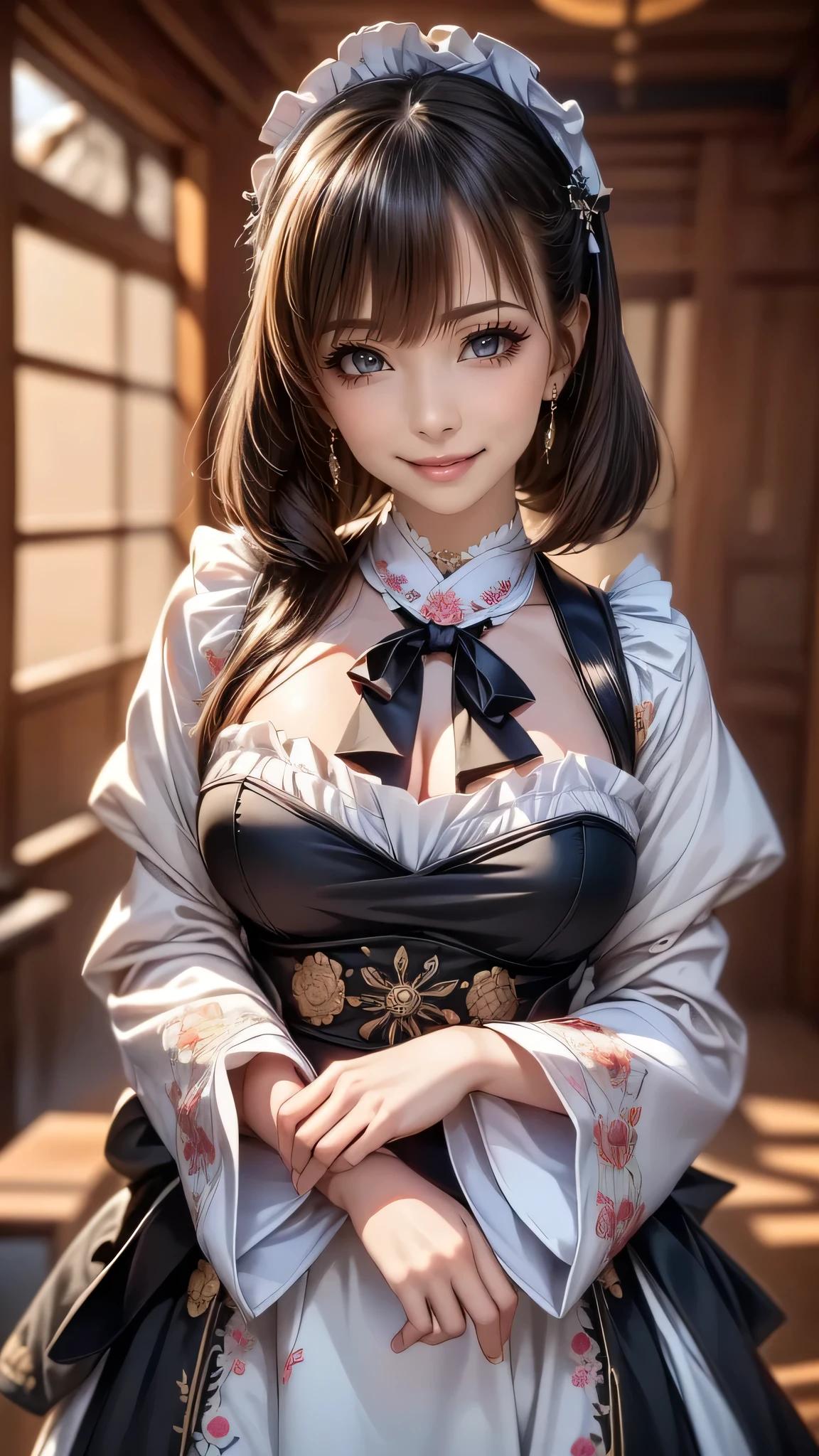Highest quality, Face Focus, Soft Light, Ultra-high resolution, (Realistic:1.4), RAW Photos,
One of the Japan, alone, cute, (pupil, light in your eyes), Beautiful face in every detail, (),(High resolution detail of human skin texture),
(Bobcut)、Loose and fluffy hair、
indoor,
(Gothicta maid outfit、Very fine embroidery)、
(Portraiture)