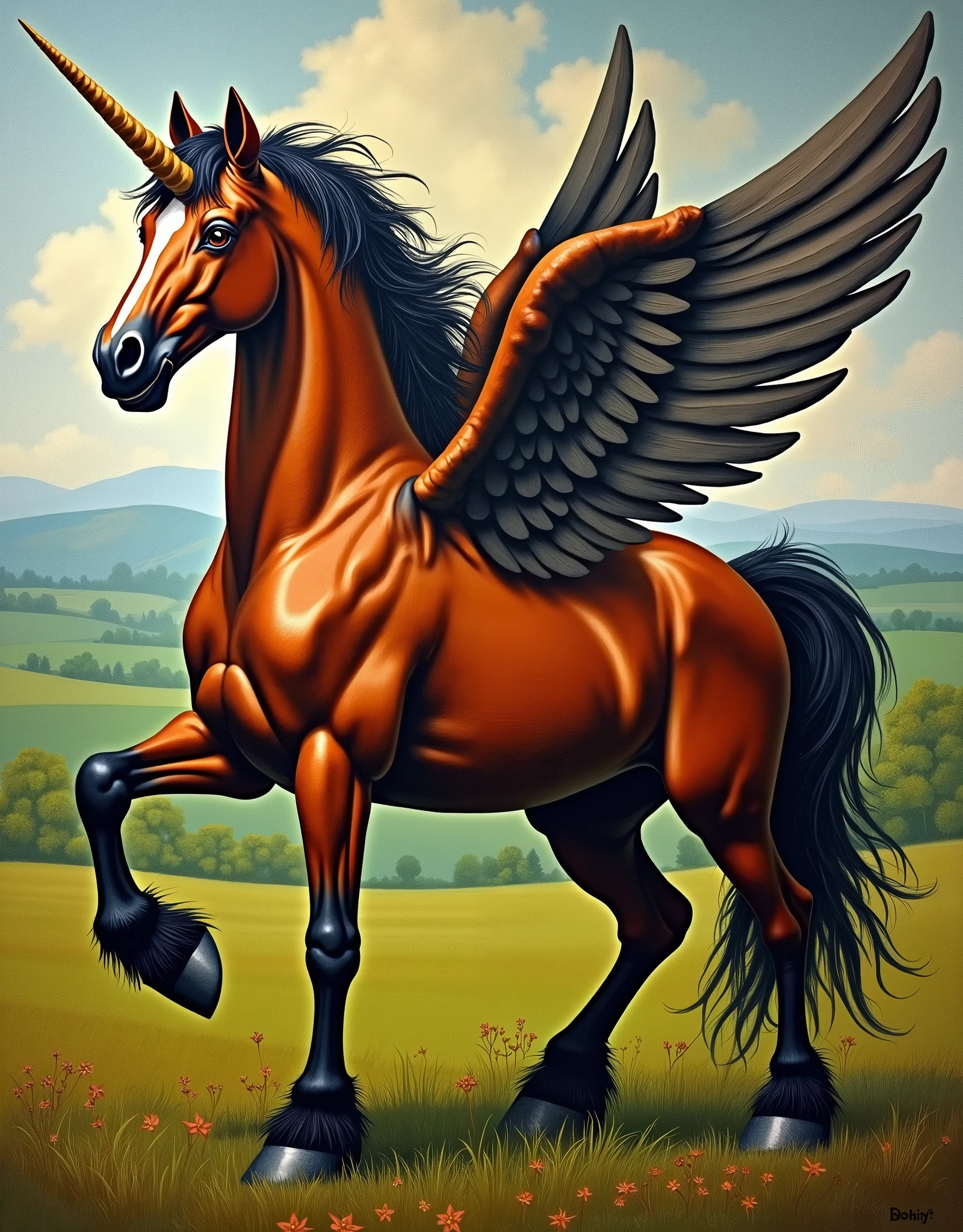 Create random classic masterpieces of Picasso in Ultra-High Definition, 64k resolution oil painting without a frame, using full dimensions of the selected resolution to fit the artwork image, finely detailed to perfection, art-punk, French style, countryside background, art germ, high-octane. A portrait of a young untamed beautiful aggressive thoroughbred brown unicorn with wings, an exact copy of the legendary Black Beauty film horse, an unreal engine, a master stroke of a legendary brush, a tribute to a legendary artist, super realistic, superhit, 