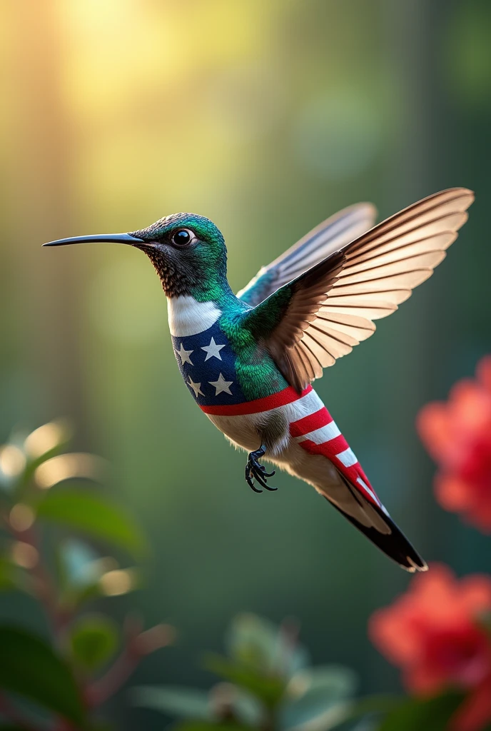 Hummingbird with the American flag 