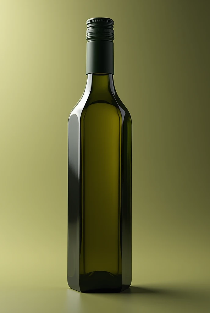 Realistic dark transparent green slim oil bottle with octagonal base and body for mockup, I want the same bottle of Olivetto brand extra virgin olive oil, that the bottle has the same characteristics as the Olivetto brand, but is thinner in the middle, bottomless, that the file type is adobe photoshop, the neck of the bottle shorter and the body and octagonal base more noticeable, make it look more realistic, shorter the neck of the bottle