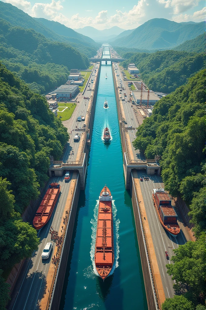 A collage of the Panama Canal 
