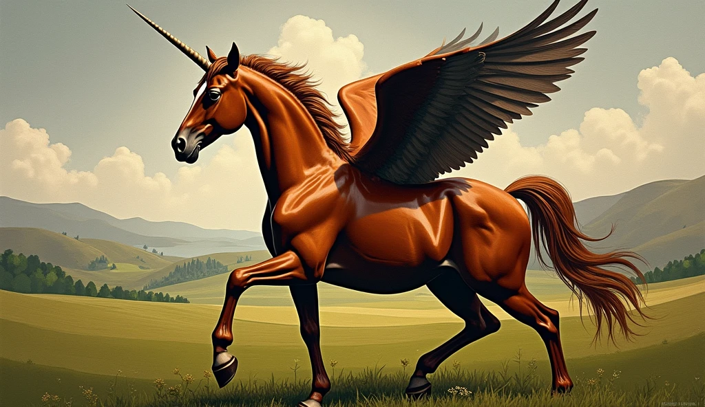 Create random classic masterpieces of Picasso in Ultra-High Definition, 64k resolution oil painting without a frame, using full dimensions of the selected resolution to fit the artwork image, finely detailed to perfection, art-punk, French style, countryside background, art germ, high-octane. A portrait of a young untamed beautiful aggressive thoroughbred brown unicorn with wings, an exact copy of the legendary Black Beauty film horse, an unreal engine, a master stroke of a legendary brush, a tribute to a legendary artist, super realistic, superhit,