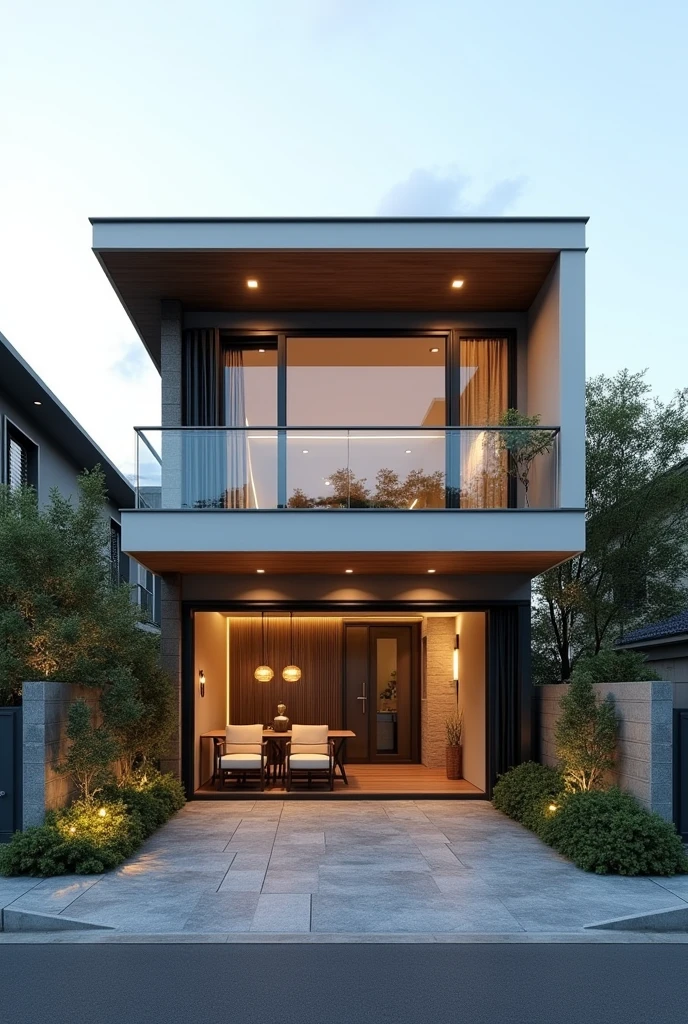 duplex moderne avec un seul etage construit sur 10m de large . avec un balcon et une façade avec des disingne realiste. avec de belle couleur . avec clôture