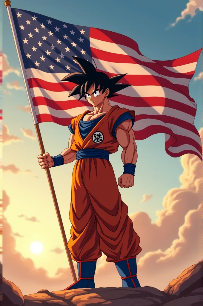 Goku holding the flag of North American independence
