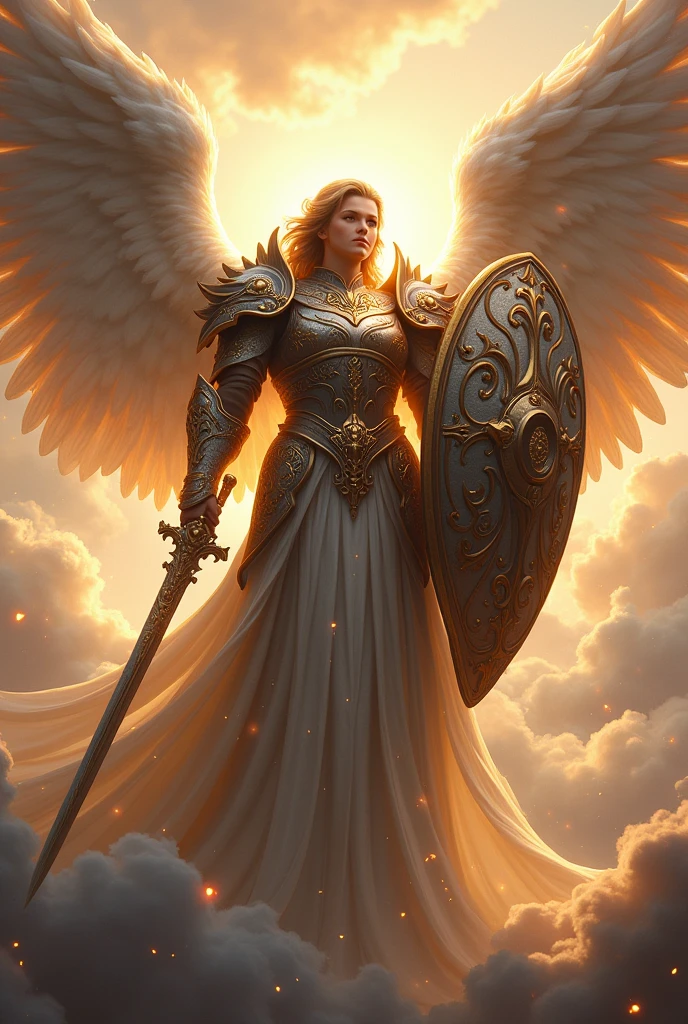 Angel with sword and shield realistic