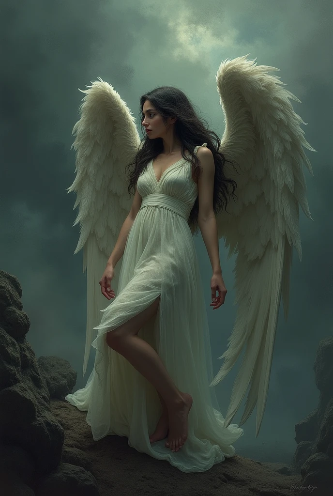 Create an album cover called THE WINGS OF AN ANGEL MISTREATED