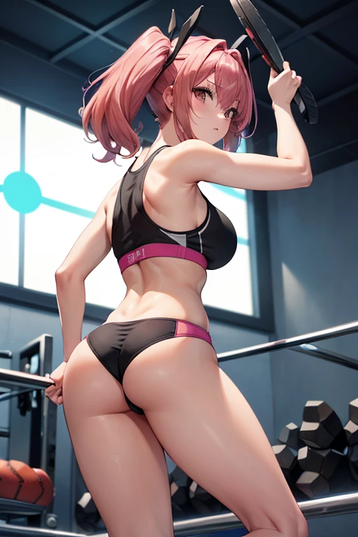 (((Lower Body、Show your ass、Shooting from below))、(((Accentuate your butt、Sports Bra、sports panties)))、Highest quality, 8k, masterpiece :1.3)), whole body, Sharp focus :One Girl,Glowing Skin,SSexy pose,Highest quality,Tabletop,shape,Very delicate and beautiful,Hmph,8k壁紙,wonderful,In detail,Official Art,Very detailedなティッカーUnity 8k壁紙,Incredibly ridiculous,Large file size,Very detailedな,High resolution,Very detailed,Beautiful detailed,Realistic,X-ray,The queue is full,(((Sports Bra、sports panties)))、(((Big Breasts、Pink Hair)))、(((sports gym、training)))、Stand upright、Cleavage , ((Long pink hair))、sports gym、sports panties、Sexy pose、Hairstyle: Twin tails、both hands、