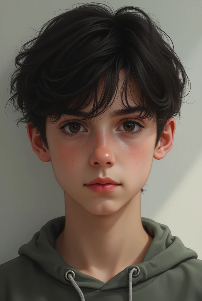 man, adolescent, 13 years, Dark brown hair, dark eyes, realist