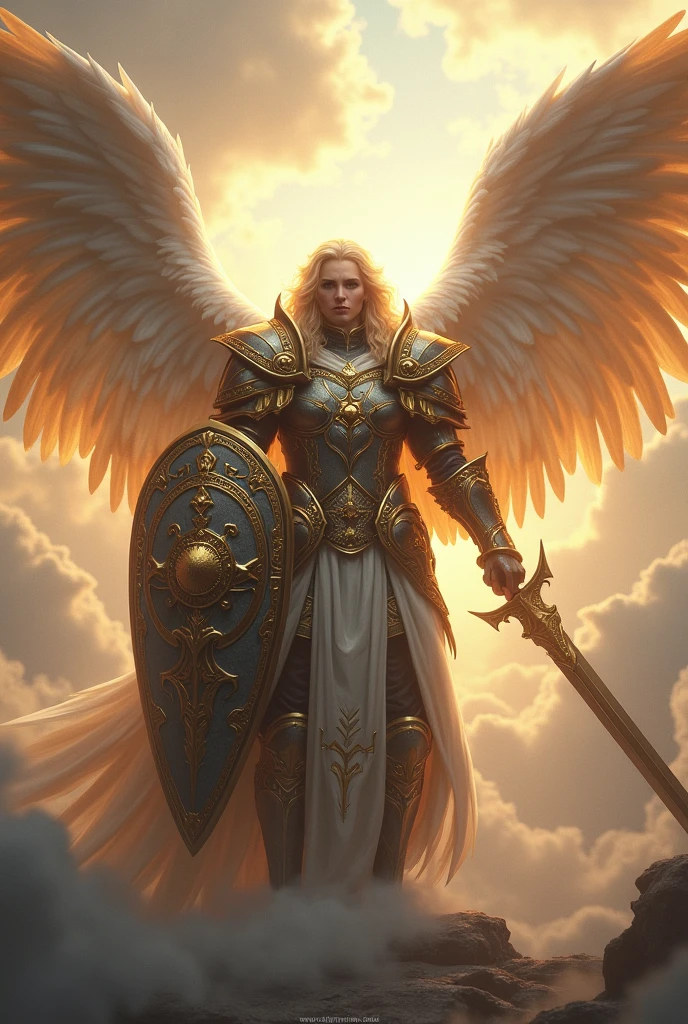 Angel with sword and shield realistic