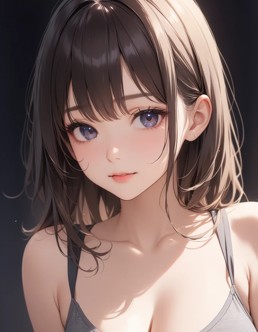 (masterpiece, Highest quality:1.2), One person, Black hair tied up、Delicate face、Soft Skin、smile、Delicate hair、Are thin、Narrow waist、Completely naked、Upper Body、No background、Nipples are visible、topless