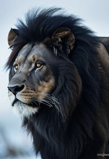 I want to create the image of a completely black lion in its natural habitat 