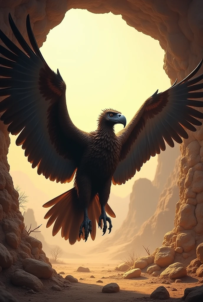 Vulture leaving its burrow