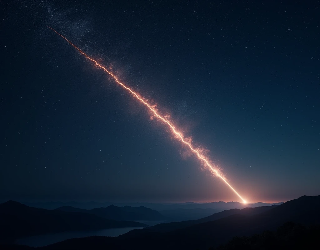 night sky will shooting star, hyperrealistic, realistic image of a shooting star, professional photography