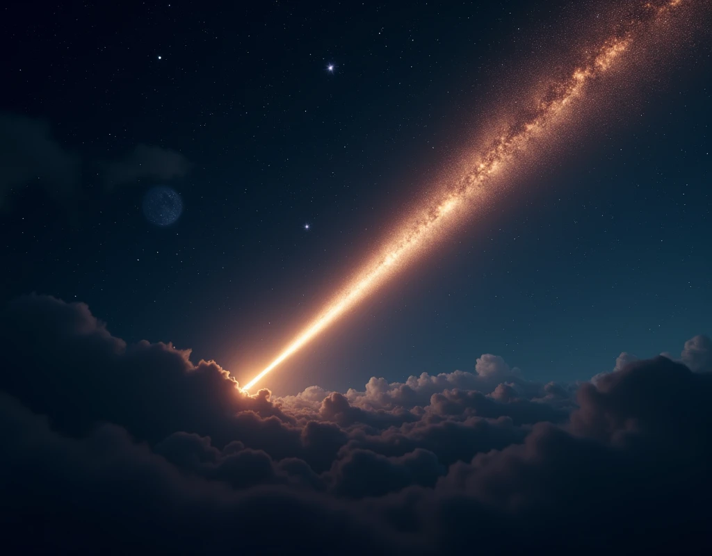night sky will shooting star, hyperrealistic, realistic image of a shooting star, professional photography