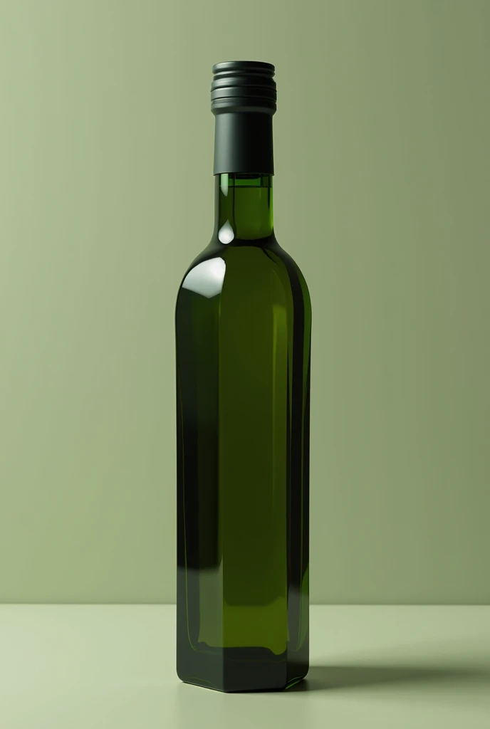 Realistic dark transparent green slim oil bottle with octagonal base and body for mockup, I want the same bottle of Olivetto brand extra virgin olive oil, that the bottle has the same characteristics as the Olivetto brand, but is thinner in the middle, bottomless, that the file type is adobe photoshop, the neck of the bottle shorter and the body and octagonal base more noticeable, make it look more realistic, shorter the neck of the bottle, la referencia es la forma de a botella de aceite olivetto un poco shorter the neck of the bottle y circular la zona despues del cuello