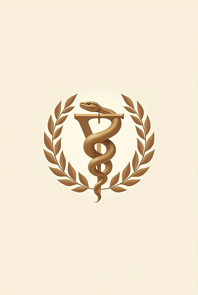 Asclepius: The snake wrapped around a branch. In the coat of arms of veterinary medicine in beige color Branches and laurel leaves: These branches usually surround the main symbol., in beige color With the letter V behind it. Full beige
