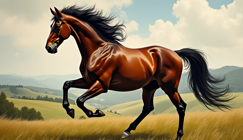 Create random classic masterpieces of Picasso in Ultra-High Definition, 64k resolution oil painting without a frame, using full dimensions of the selected resolution to fit the artwork image, finely detailed to perfection, art-punk, French style, countryside background, art germ, high-octane. A portrait of a young untamed beautiful aggressive thoroughbred brown racehorse, an exact copy of the legendary Black Beauty film horse, an unreal engine, a master stroke of a legendary brush, a tribute to a legendary artist, super realistic, superhit,
