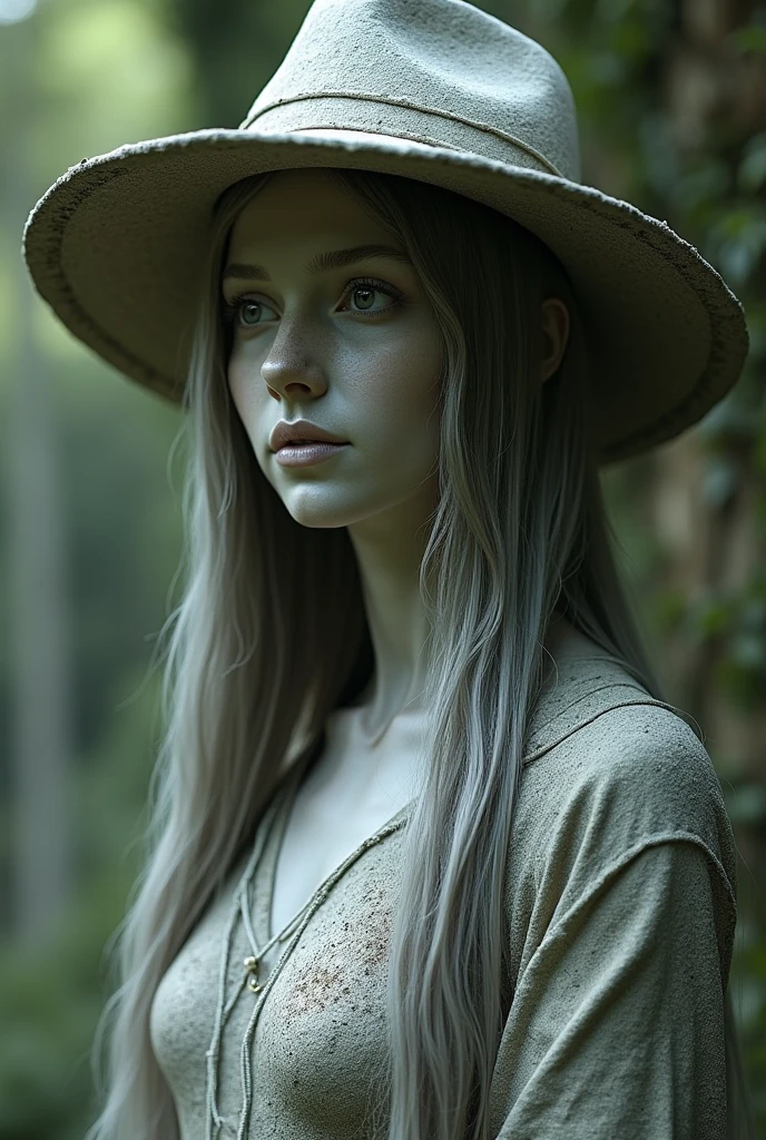  Sexy girl with long straight hair and a hat turned into stone