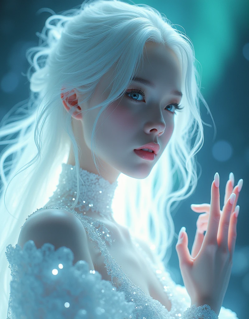 (masterpiece,Distinguished Quality,Mirror-like,Cinematic Experience,insanely detailed,absurdres),8k,wallpaper,(Ray Tracing),1 female,,Beautiful Shii Woman,(God the Lady of Light is floating in the air:2.0),(front:2.0),(A body made up of white light particles:2.0),BREAK(White Hair:2.0),(White skin:2.0),Portrait of a goddess,(god々Shii:2.0),(fantasy digital art:2.0),(Upper body close-up:2.0),(super sexy:2.0),(Diffuse reflection of light:2.0),BREAK(The background is the beautiful Aurora:2.0),(Beautiful face,Detailed face,Beautiful skin texture:1.3,Beautiful Hair),(Detailed hands:2.0),(Beautiful hands:2.0)

