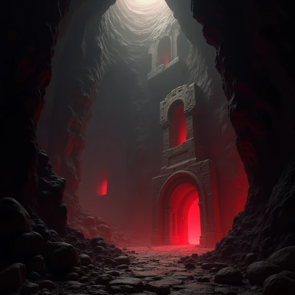 Vast caverns deep beneath the earth, lit be some eerie red luminescence of indistinct origin. There are ruins of an unfathomably ancient civilization here, and an oppressive sense of danger.
