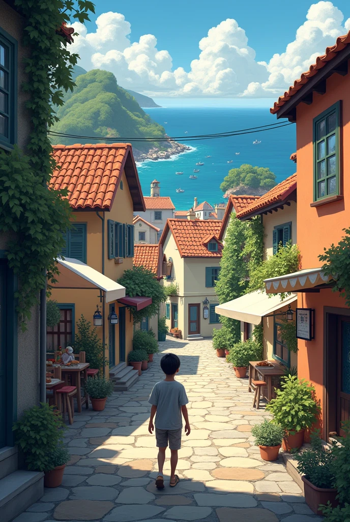 In this section, the protagonist may explore the small town on the island.. This space, with its narrow streets and colorful houses, It could be full of details that contrast with the solitude of the cemetery and the intimacy of the hotel.. The village could symbolize the daily life that continues despite the personal sadness of the protagonist., showing the interaction between private space and public space.