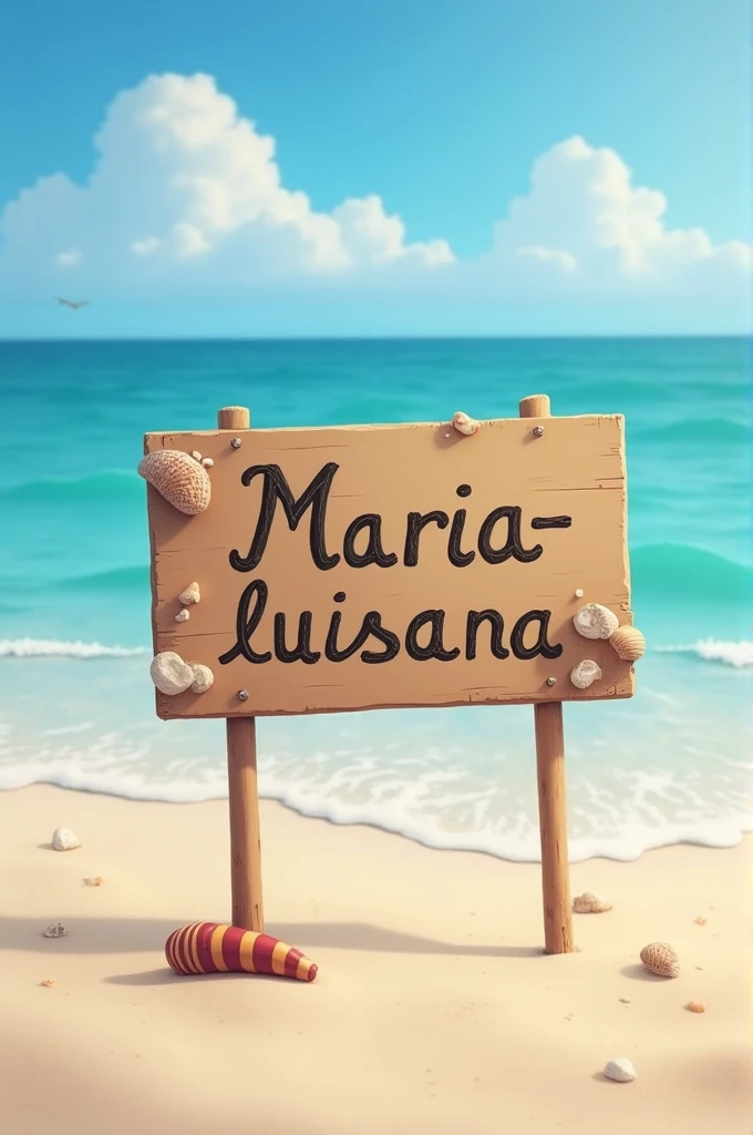 Sign on the beach that says Marialuisana