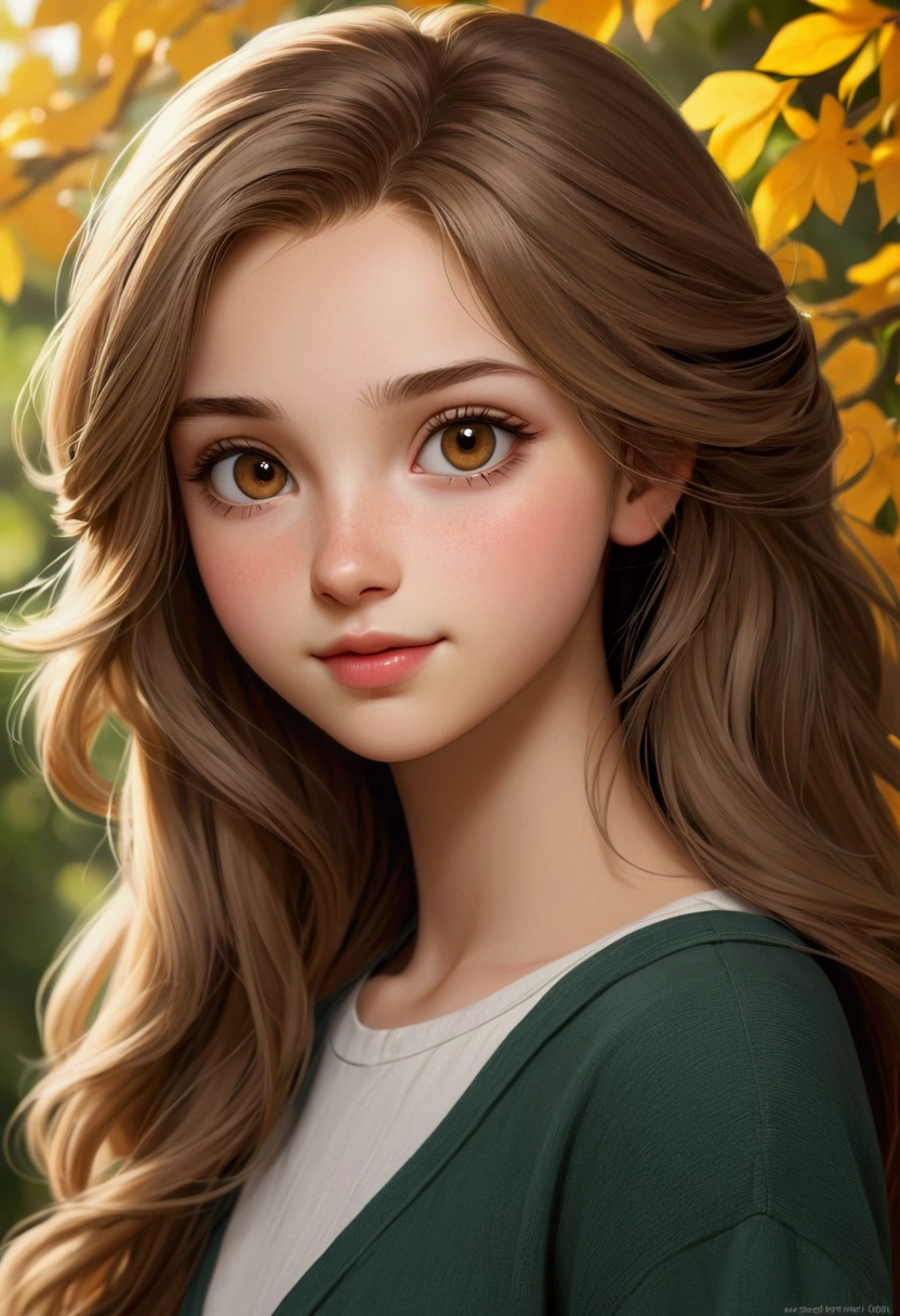 Average height, 18-years old, skin fair, dark blond hair, Innocent light brown eyes, full mouth