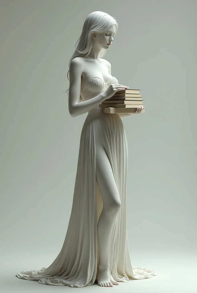  Sexy girl with long straight hair and holding books turned into stone