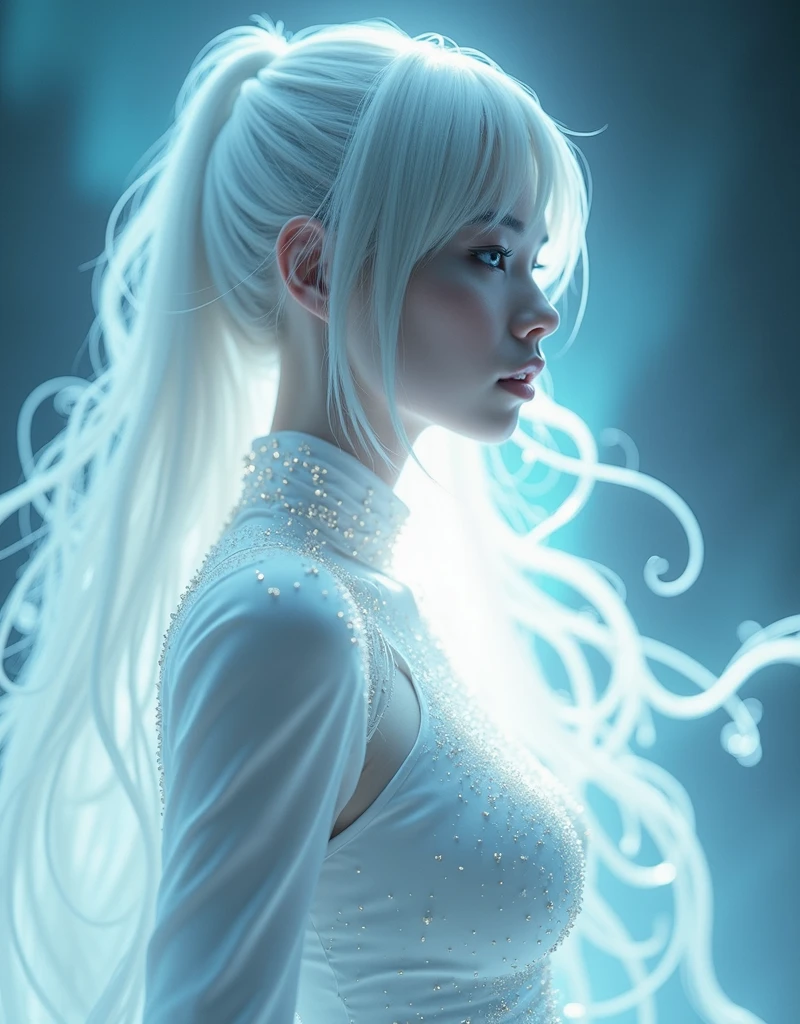 (masterpiece,Distinguished Quality,Mirror-like,Cinematic Experience,insanely detailed,absurdres),8k,wallpaper,(Ray Tracing),1 female,,Beautiful Shii Woman,(God the Lady of Light is floating in the air:2.0),(front:2.0),(A body made up of white light particles:2.0),BREAK(White Hair:2.0),(White skin:2.0),Portrait of a goddess,(god々Shii:2.0),(fantasy digital art:2.0),(Upper body close-up:2.0),(super sexy:2.0),(Diffuse reflection of light:2.0),BREAK(The background is the beautiful Aurora:2.0),(Beautiful face,Detailed face,Beautiful skin texture:1.3,Beautiful Hair),(Detailed hands:2.0),(Beautiful hands:2.0)