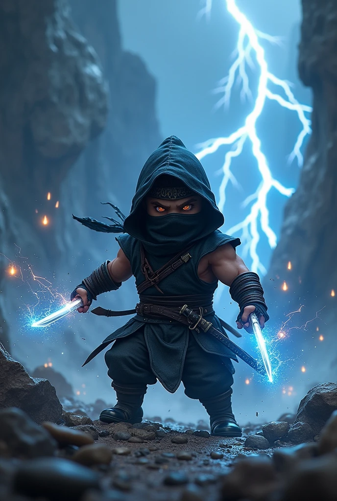 Small dwarf ninja assassin who has lightning and thunder powers.