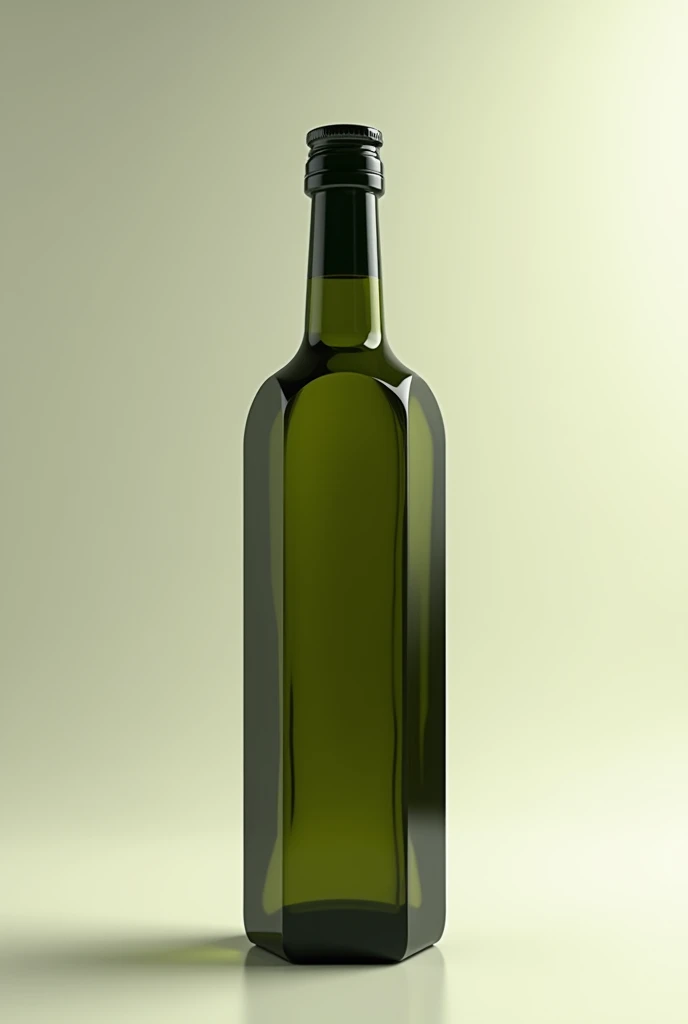 Realistic dark transparent green slim oil bottle with octagonal base and body for mockup, I want the same bottle of Olivetto brand extra virgin olive oil, that the bottle has the same characteristics as the Olivetto brand, but is thinner in the middle, bottomless, that the file type is adobe photoshop, the neck of the bottle shorter and the body and octagonal base more noticeable, make it look more realistic, shorter the neck of the bottle, la referencia es la forma de a botella de aceite olivetto un poco shorter the neck of the bottle y circular la zona despues del cuello, the shorter neck the shorter the neck