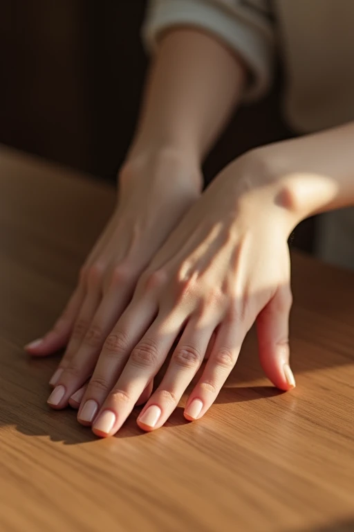 Beautiful hands、nail、Place your hands on the desk