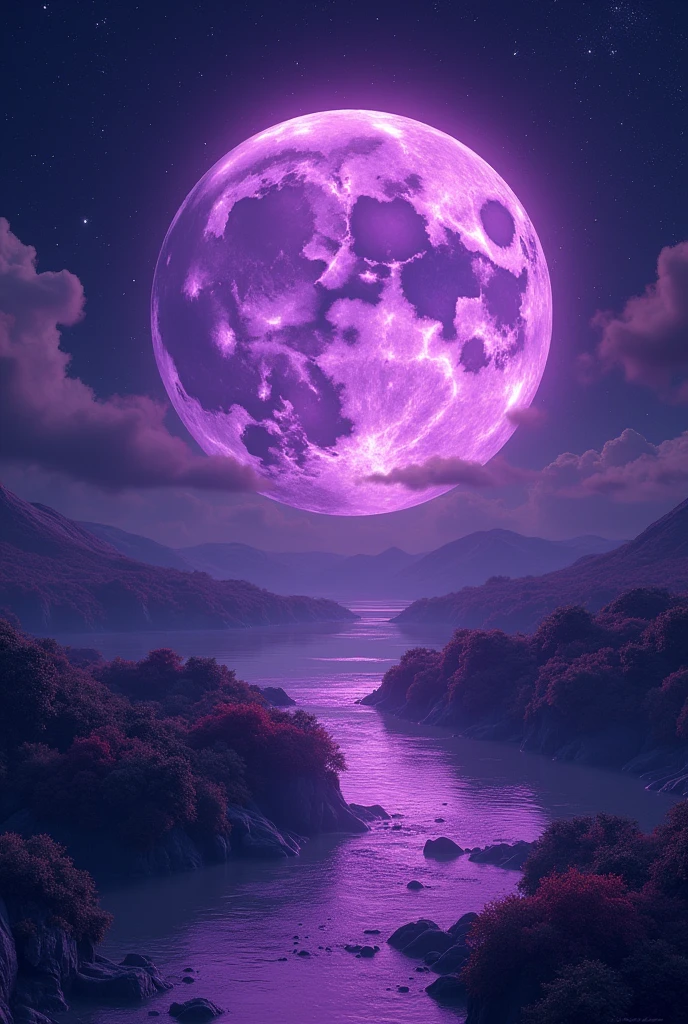 Show me the purple moon in the night with stars