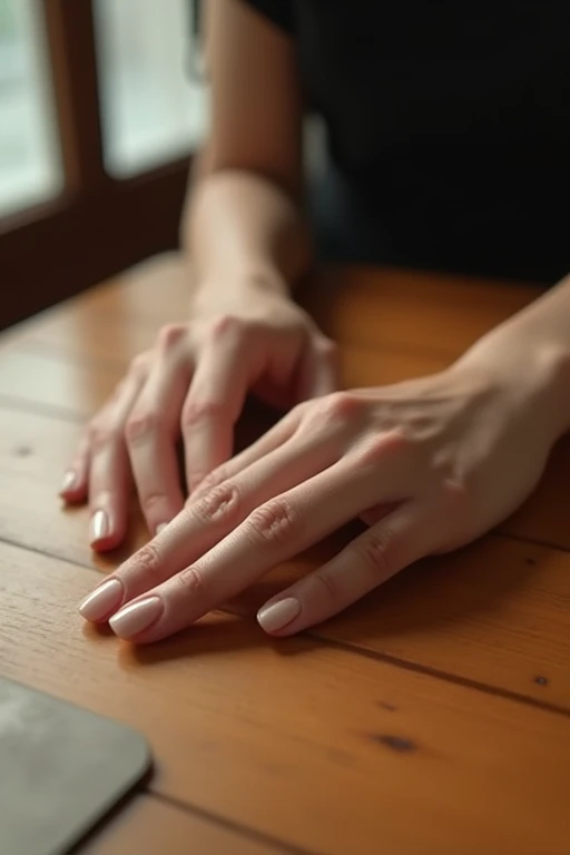 Beautiful hands、nail、Place your hands on the desk