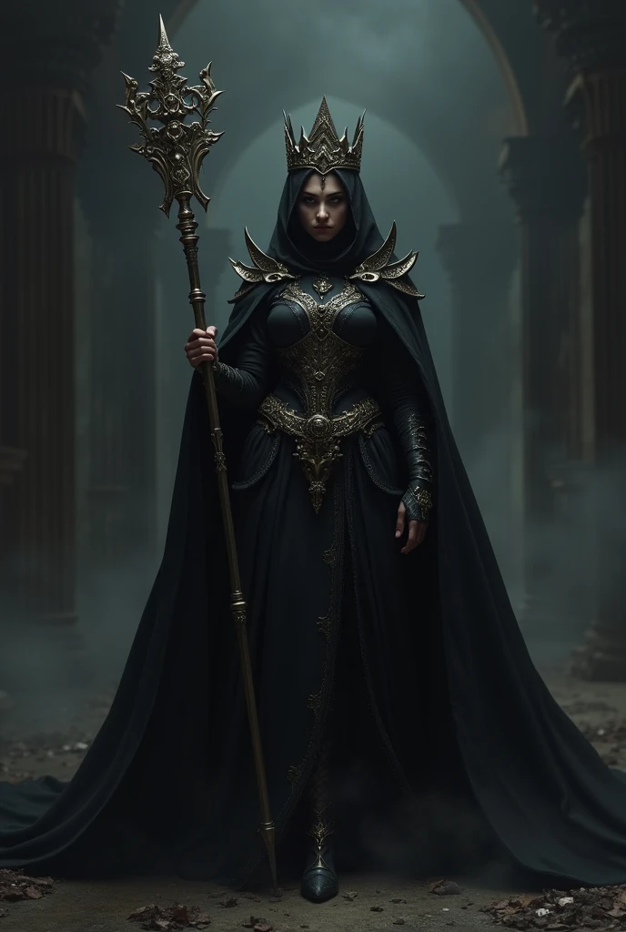 the darkest female princess whit a zepter realistic 