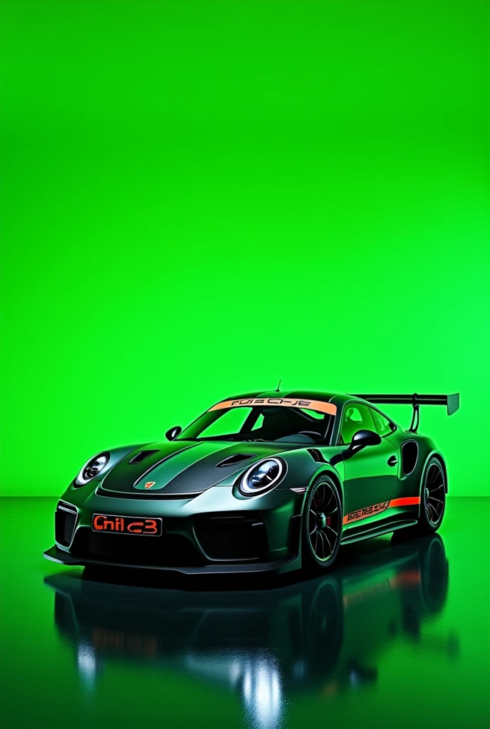 Porsche with green background with GT3 written on it