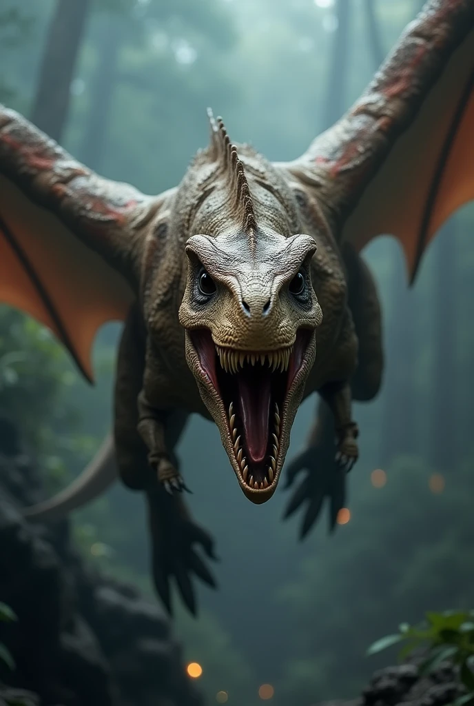flying dinosaur full of marks and scars, Terror, tenebrosa, shining eyes