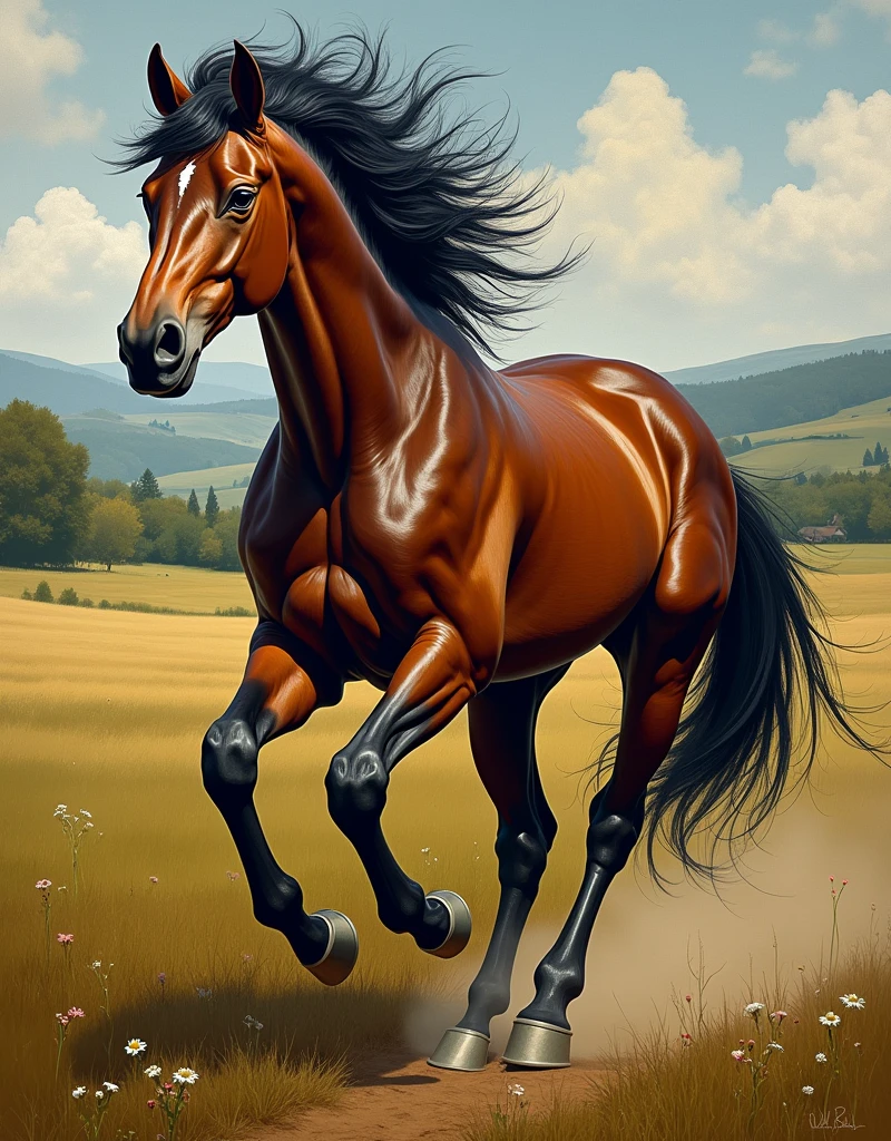 Create random classic masterpieces of Picasso in Ultra-High Definition, 64k resolution oil painting without a frame, using full dimensions of the selected resolution to fit the artwork image, finely detailed to perfection, art-punk, French style, countryside background, art germ, high-octane. A portrait of a young untamed beautiful aggressive thoroughbred brown racehorse, an exact copy of the legendary Black Beauty film horse, an unreal engine, a master stroke of a legendary brush, a tribute to a legendary artist, super realistic, superhit,