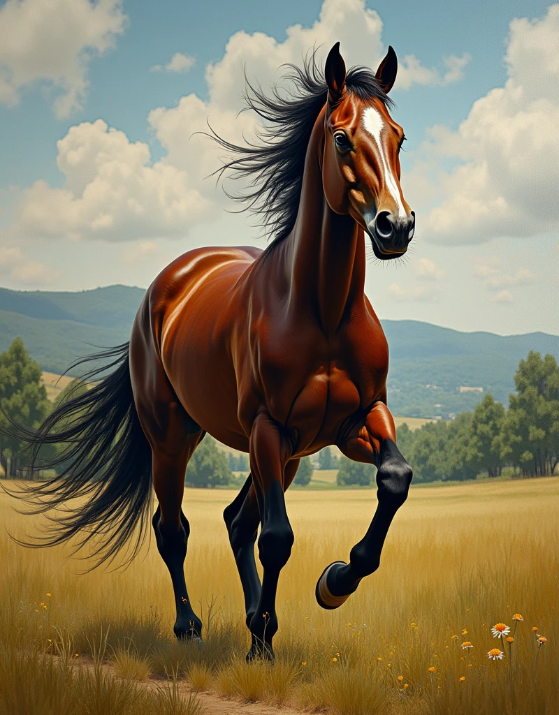 Create random classic masterpieces of Picasso in Ultra-High Definition, 64k resolution oil painting without a frame, using full dimensions of the selected resolution to fit the artwork image, finely detailed to perfection, art-punk, French style, countryside background, art germ, high-octane. A portrait of a young untamed beautiful aggressive thoroughbred brown racehorse, an exact copy of the legendary Black Beauty film horse, an unreal engine, a master stroke of a legendary brush, a tribute to a legendary artist, super realistic, superhit,