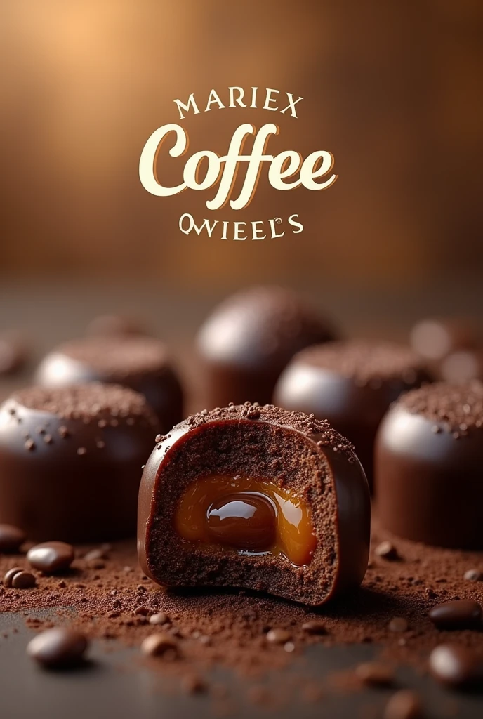 Advertising poster for a coffee sweet that includes the product, the brand and a slogan