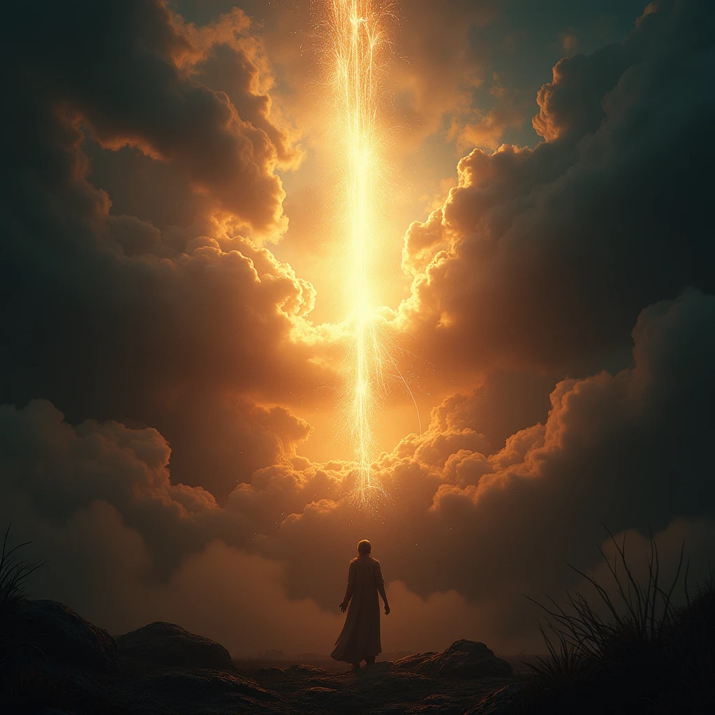 ultra realistic image of God, transmit depth and lots of light