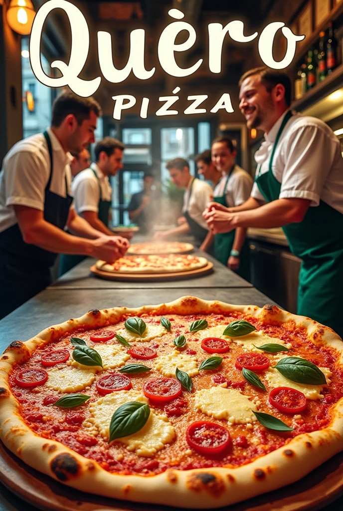 Create an advertisement for a pizzeria called Quero Pizza