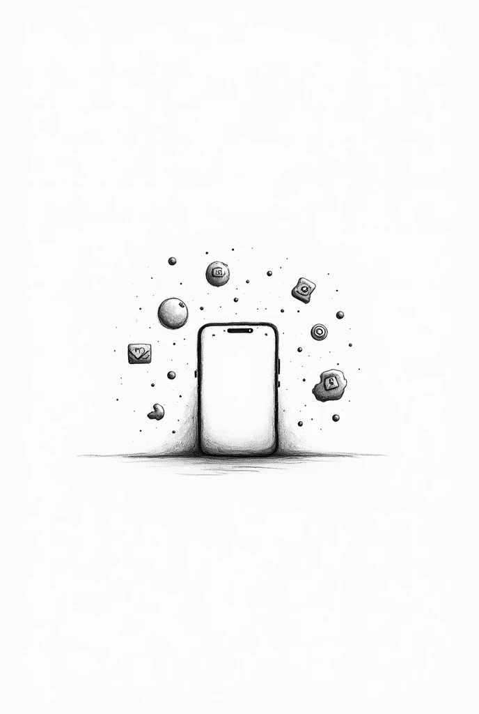 Make a black and white drawing about how social networks are a medium for everything, Let it be an abstract drawing but easy to understand Let it be on a cell phone