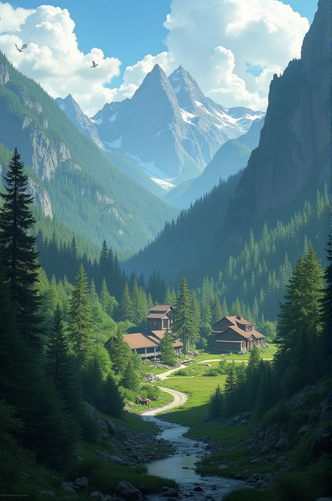 Camera general shot:
In the heart of a small town, surrounded by dense forests and mysterious mountains,
