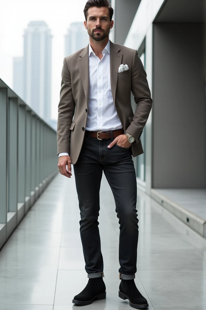 Outfit for men with black suede ankle boots