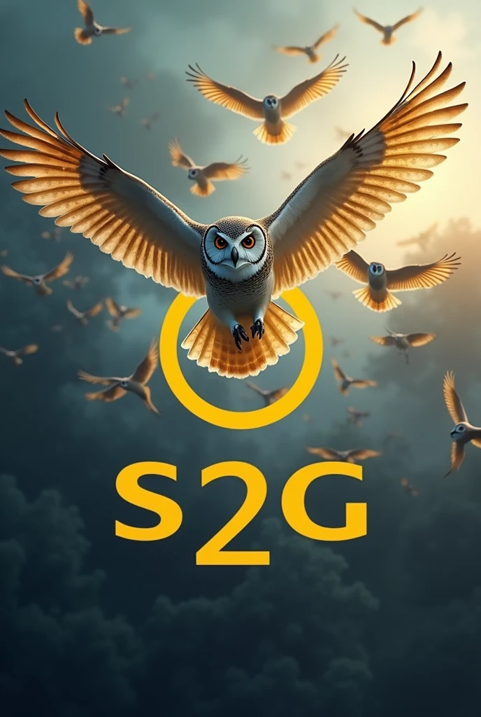 LET IT WRITE S2G ON THE S2G LOGO IN YELLOW BELOW WITH OWLS FLYING IN THE BACKGROUND